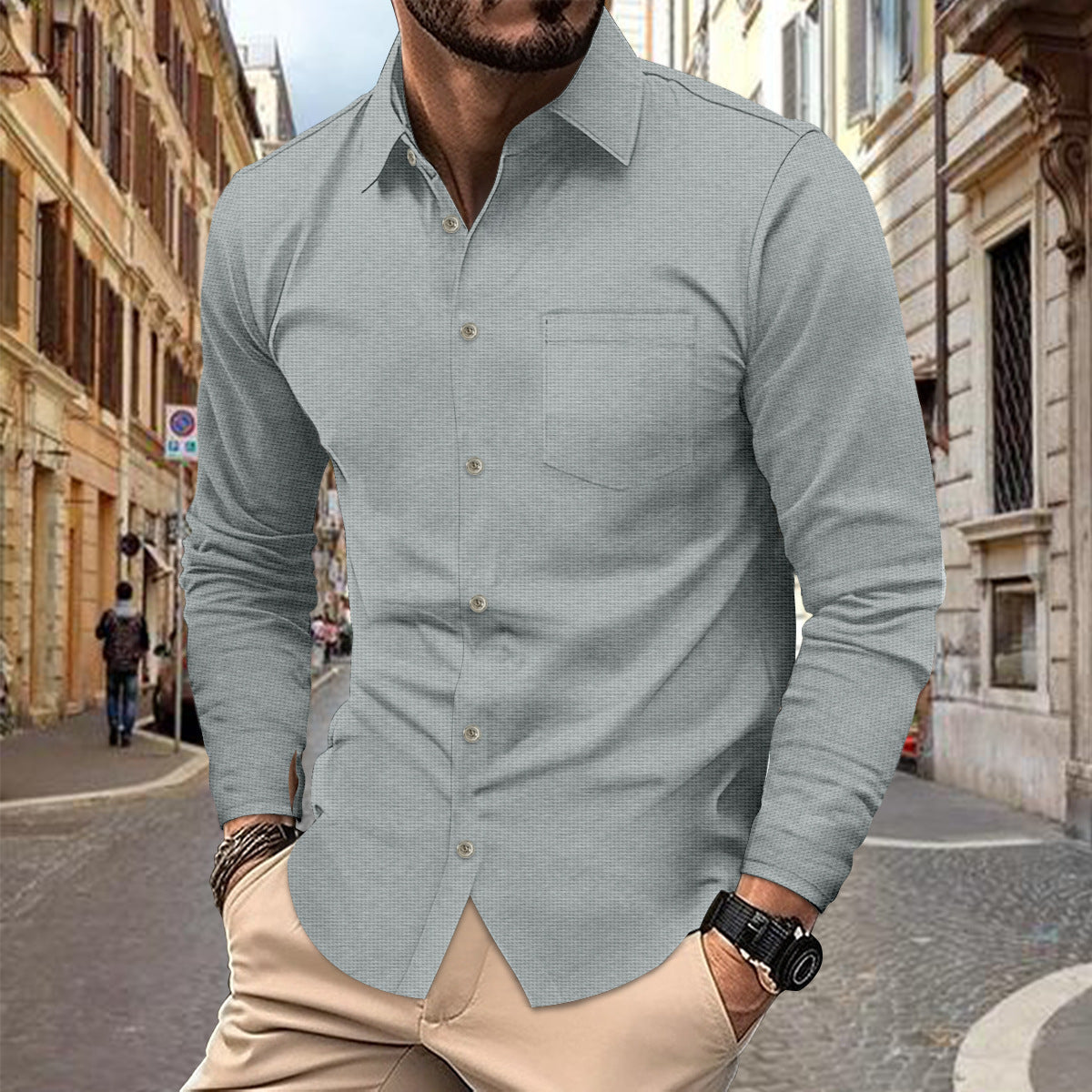 Button Casual Long Sleeve Shirt Top Men