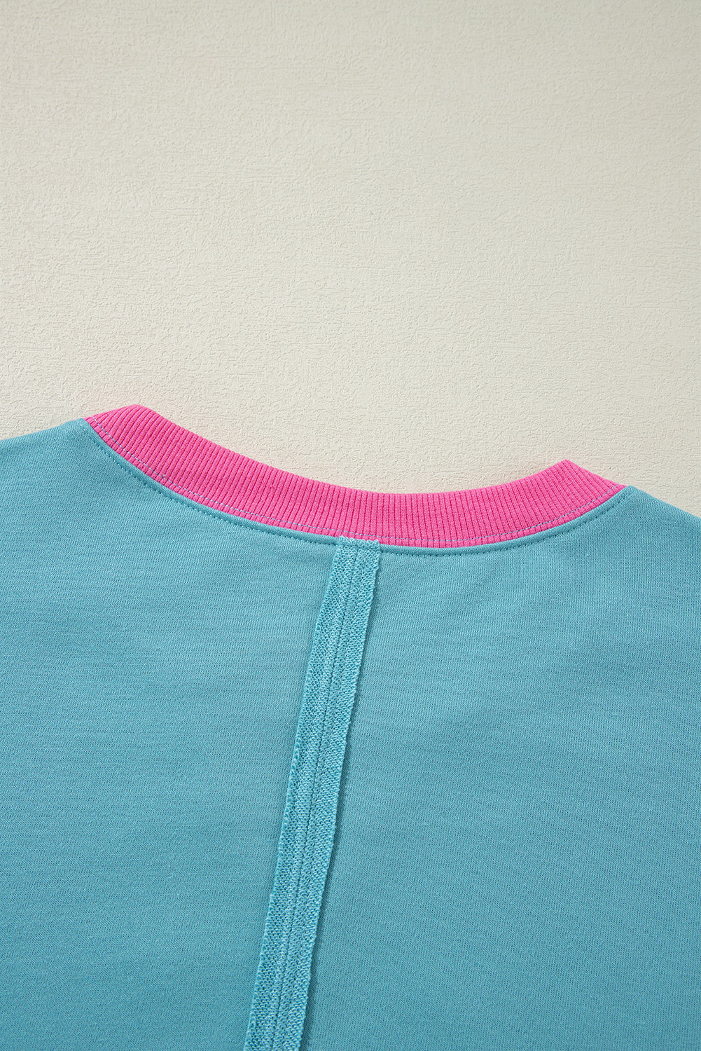 Light Blue Colorblock Patchwork Crew Neck Loose Sweatshirt