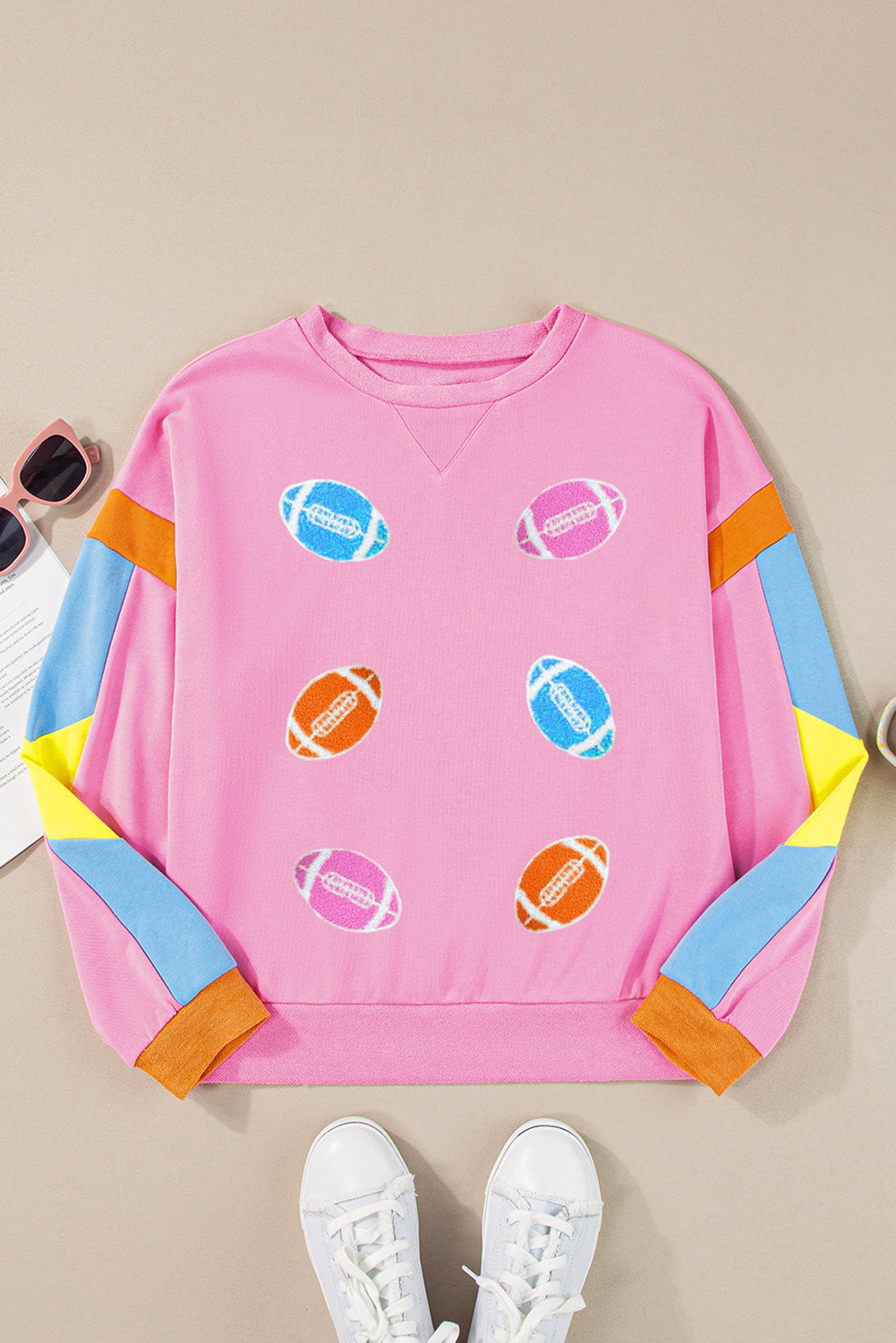 Pink Rugby Football Patchwork Color Block Game Day T Shirt