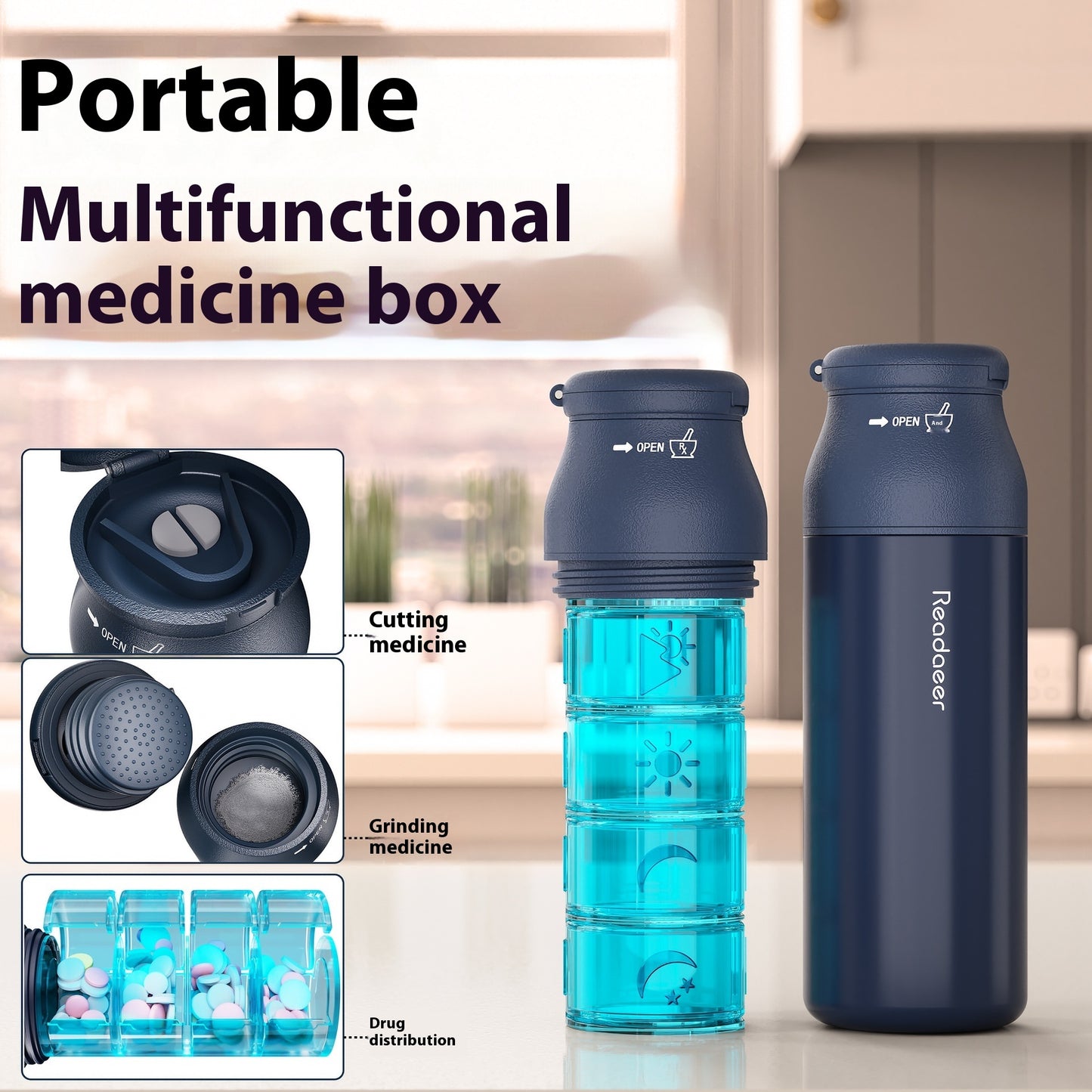 Round Portable Multifunctional Pill Box