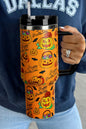 Orange Halloween Pumpkin Print Handle Large Tumbler 40oz