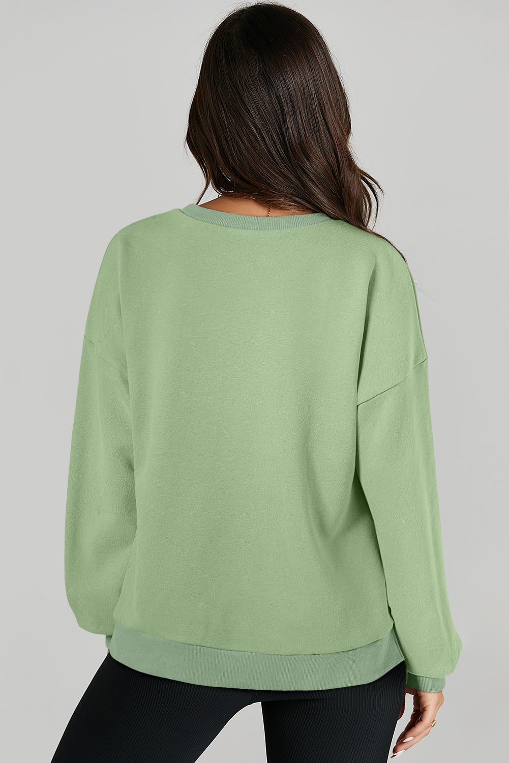 Sea Green Solid Fleece Lined Drop Shoulder High Low Sweatshirt