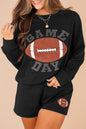 Black GAME DAY Rugby Football Graphic Pullover and Shorts Casual Outfit