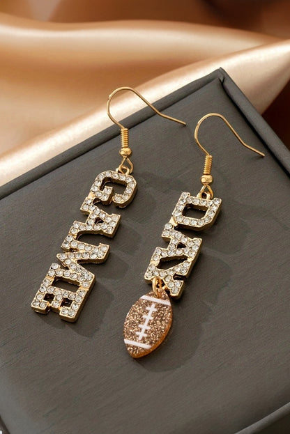 Gold GAME DAY Rugby Football Rhinestone Earrings