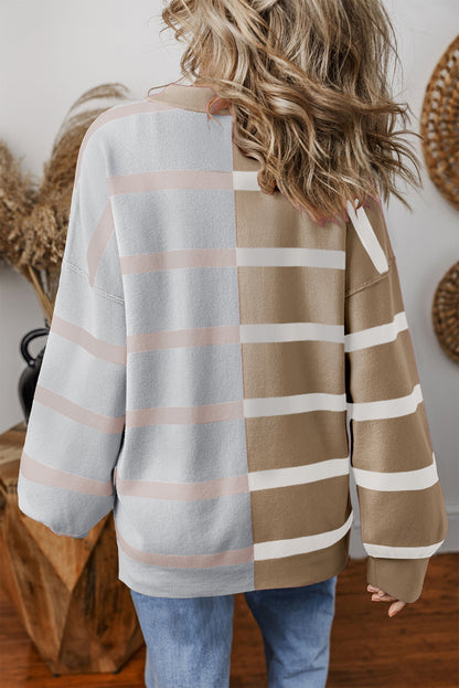 Blue Stripe Colorblock Oversized Sweater