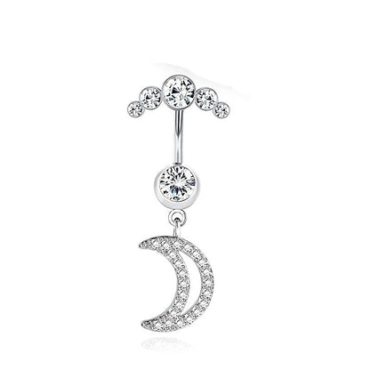 Stainless Steel European And American Inlaid Zircon Navel Stud Love Moon Piercing Jewelry