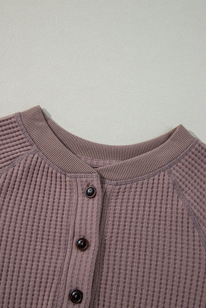 Chestnut Textured Knit Henley Long Sleeve Top