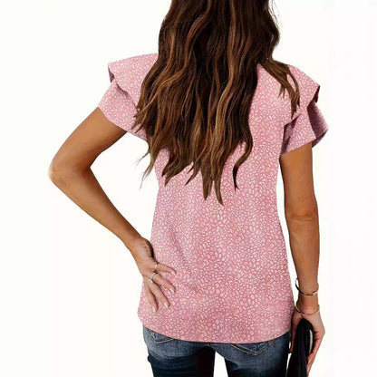 Women's V-neck Pleated Short Sleeves T-shirt