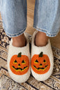 Black Halloween Pumpkin Print Plush Slippers