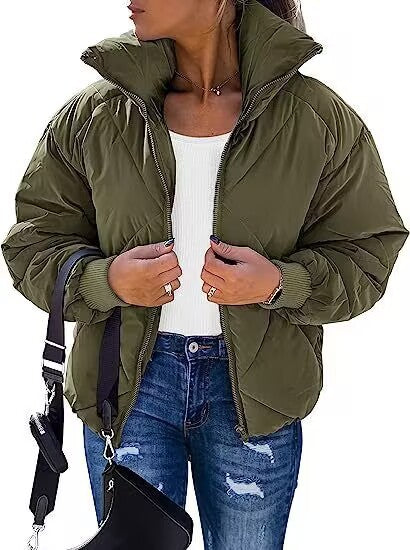 Women's Long Sleeve Zipper Winter Quilted Short Cotton Jacket Women's Bread