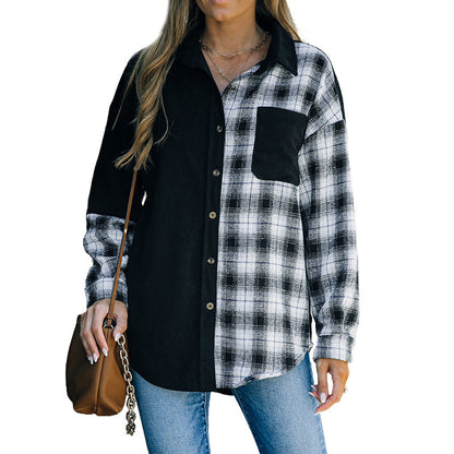 Women's Long Sleeve Loose Pockets Woolen Shirt