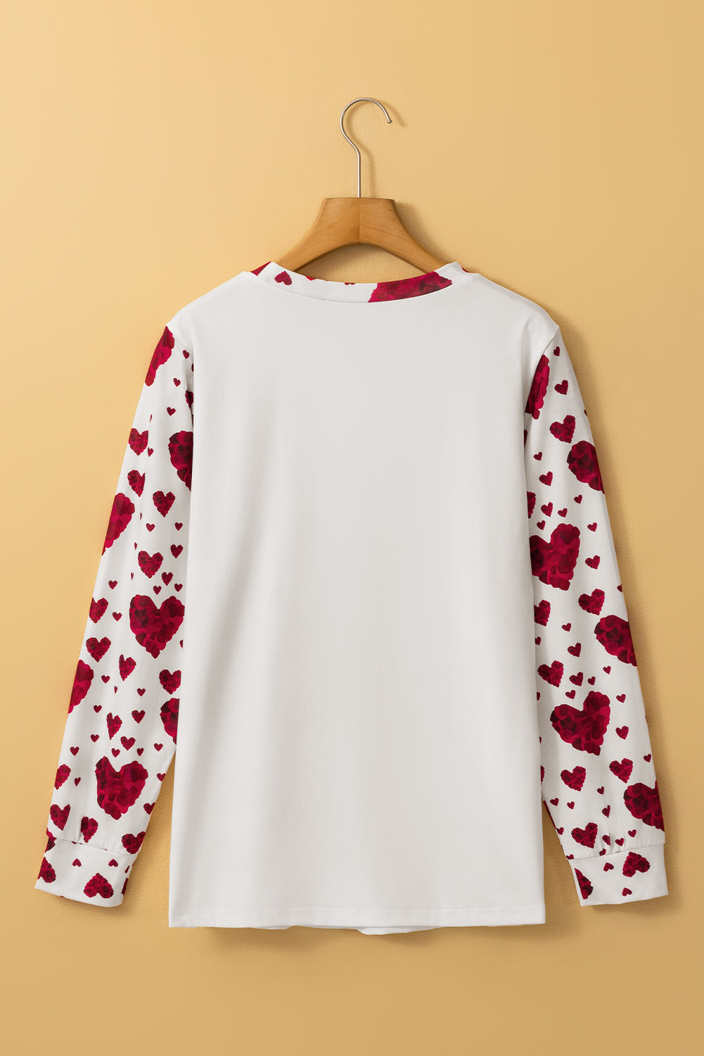 White Heart Shape Print Round Neck Long Sleeve T Shirt