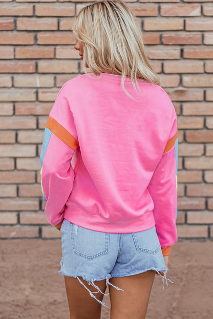 Pink Rugby Football Patchwork Color Block Game Day T Shirt