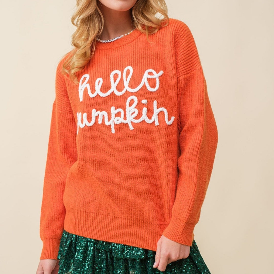 Women's Halloween Contrast Color Embroidery Crew Neck Pullover Sweater