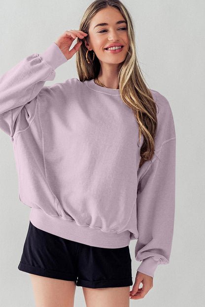 Orchid Petal Exposed Seam Batwing Sleeve Drop Shoulder Sweatshirt