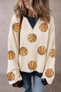 White Sequin Basketball Graphic Colorblock Edge Sweatshirt