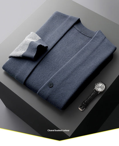 Wool Knitted Coat Men's Color Matching Casual Top