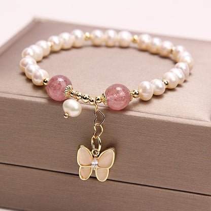 Natural Freshwater Pearl Strawberry Quartz Fishtail Bracelet