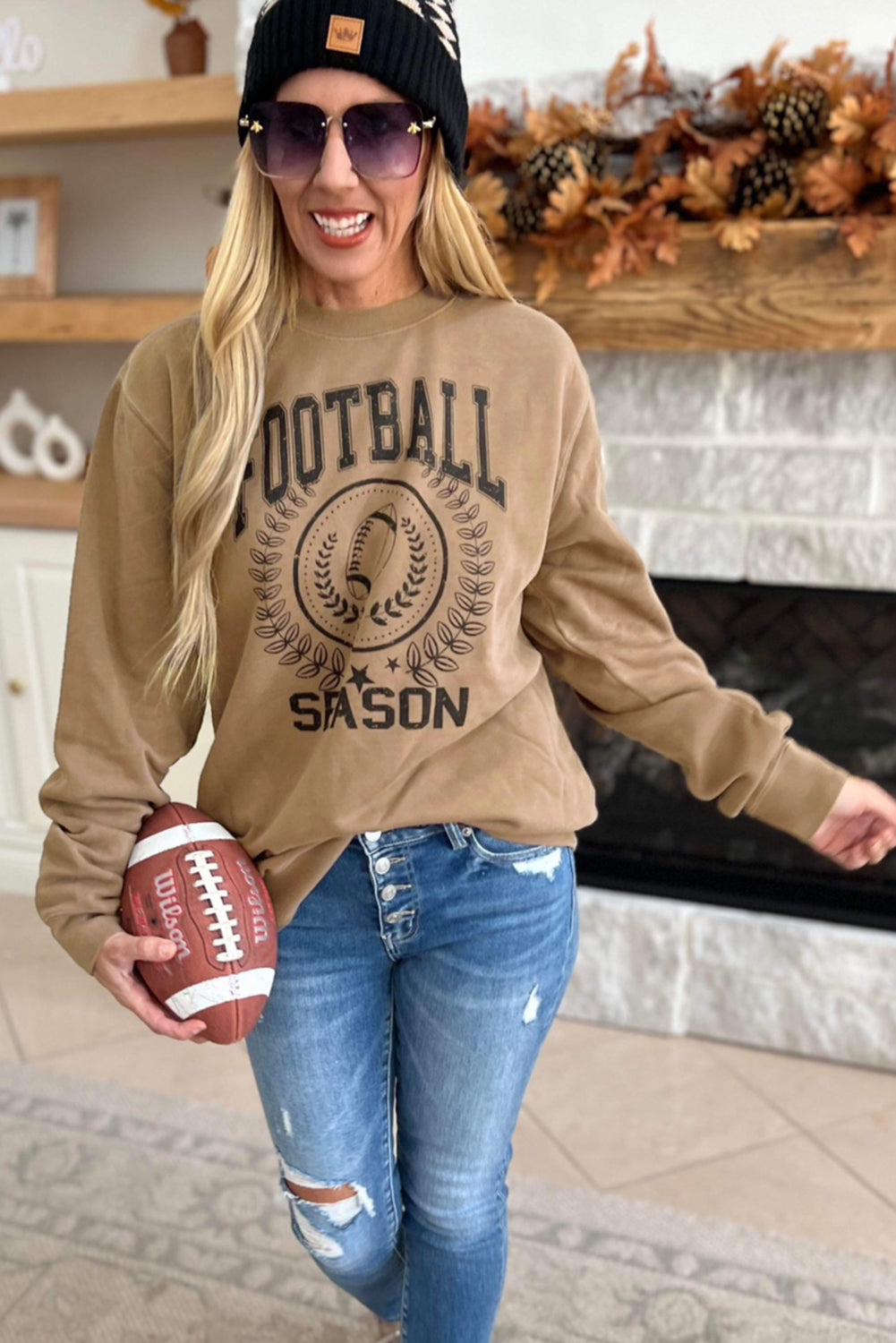 Khaki Rugby FOOTBALL SEASON Graphic Game Day Sweatshirt