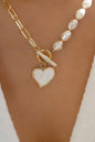 Gold Heart Shape Pendant Rhinestone Decor Pearl Chain Necklace