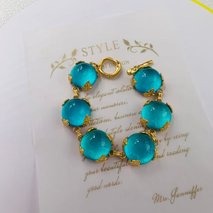 Retro Pure Copper Glaze Inlaid Suit Wenjin Heavy Industry Haze Blue Bracelet Ear Studs