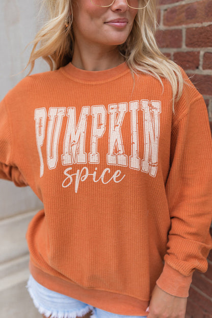 Orange PUMPKIN Spice Graphic Corded Crewneck Sweatshirt