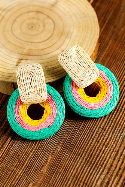 Green Colorblock Grass Vine Hoop Crochet Earrings