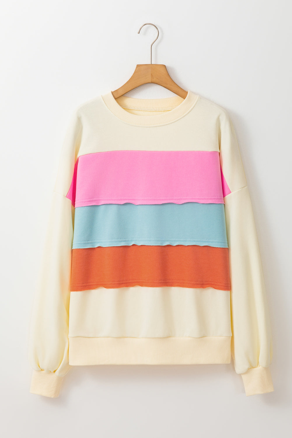 White Colorblock Patchwork Crewneck Drop Shoulder Sweatshirt