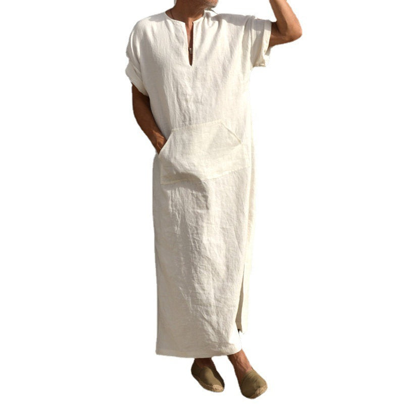 Short Sleeve Bottoming Large Robe Long-cut Coat Robe For Men