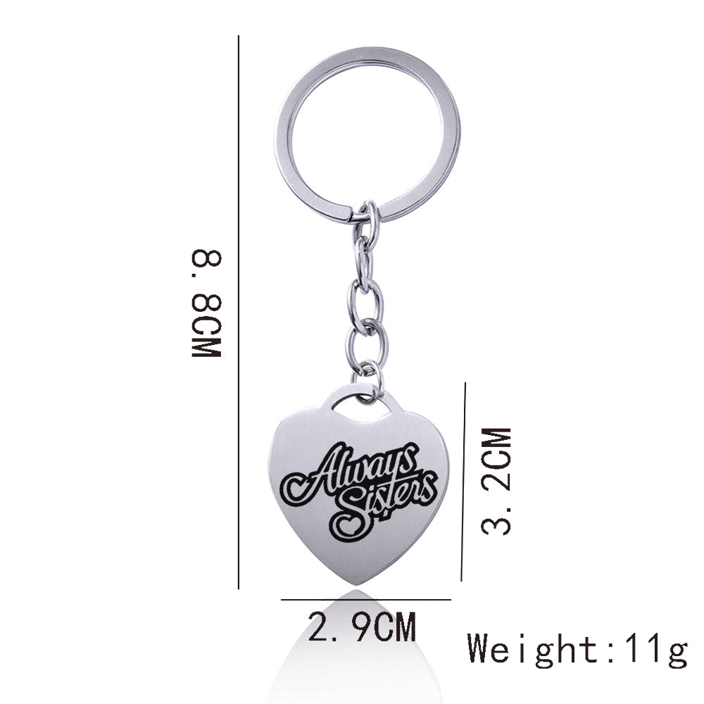 Stainless Steel Heart Sisters Best Friends Inspirational Keychains