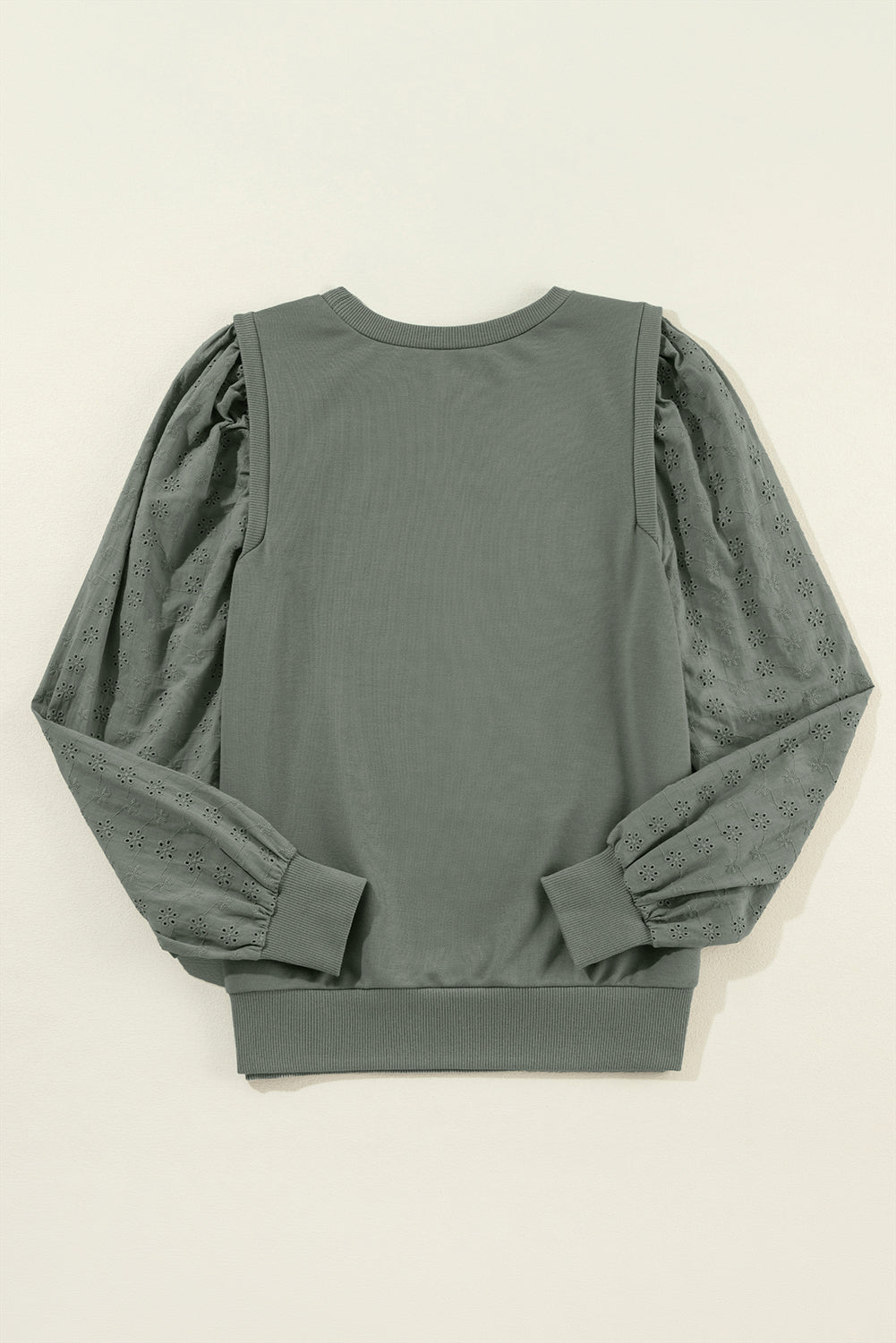 Mist Green Solid Patchwork Sleeve Round Neck Sweatshirt