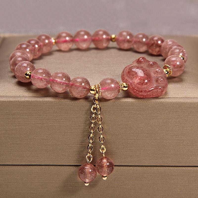 Natural Freshwater Pearl Strawberry Quartz Fishtail Bracelet