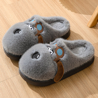 Cute Cartoon Dog Plush Slippers Winter Couple Indoor Warm Floor Home Slipper Non-slip Thick Bottom House Shoes