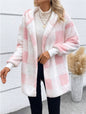 Coat Loose Plaid Color Stitching Knitted Cardigan Sweater