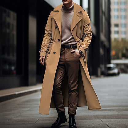 Design Long Trench Coat Large Lapel Double Breasted Belt Coat