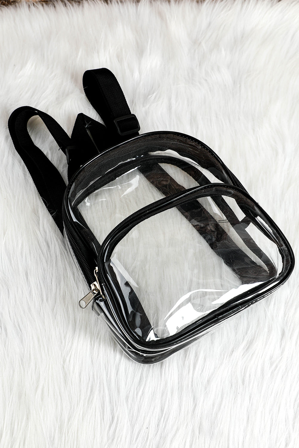 Black Contrast Edge PVC Clear Zipper Game Day Backpack