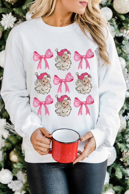 Beige Santa Claus Bowknot Pattern Christmas Sweatshirt