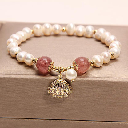 Natural Freshwater Pearl Strawberry Quartz Fishtail Bracelet