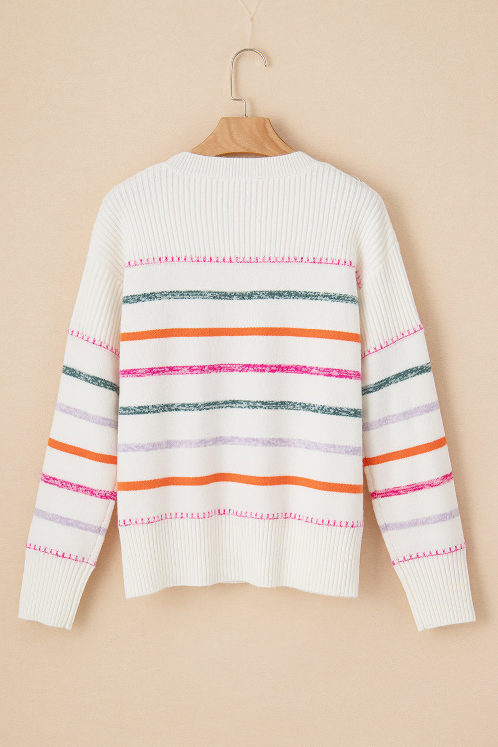 Black Colorful Striped Ribbed Trim Sweater