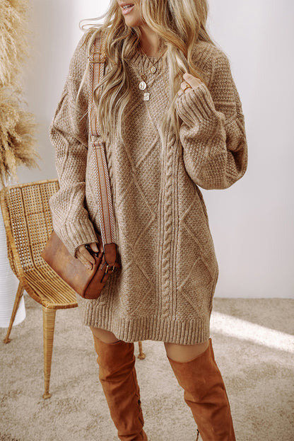 Black Cable Knit Drop Shoulder Loose Fit Sweater Dress