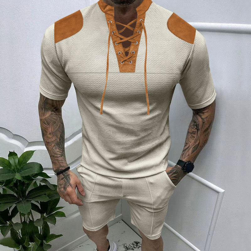 Men's Round Neck Lace-up Shorts Suit