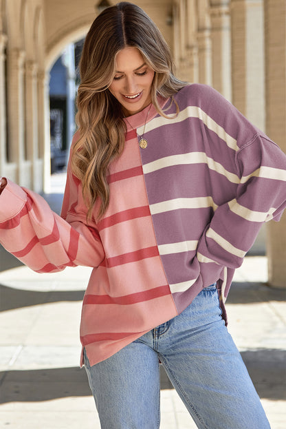 Blue Stripe Colorblock Oversized Sweater