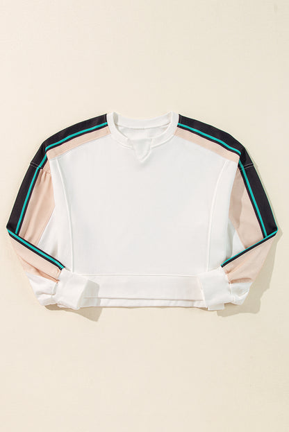 White Striped Color Block Exposed Seam Loose Active Sweatshirt