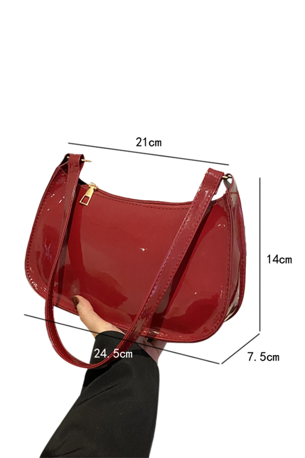 Fiery Red Patent Leather Zipper Shoulder Bag