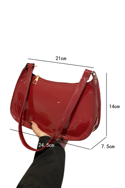 Fiery Red Patent Leather Zipper Shoulder Bag