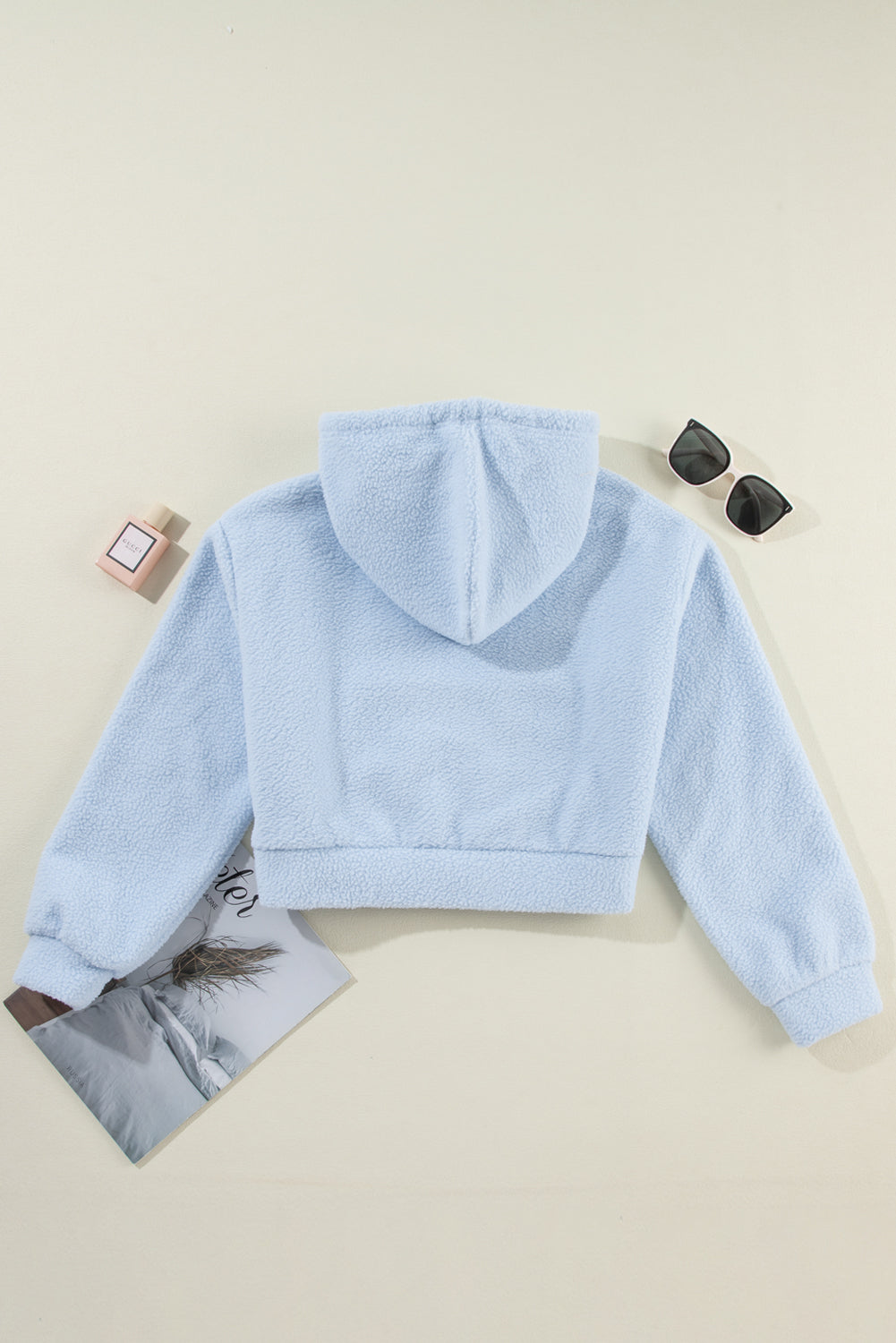 Beau Blue Cropped Sherpa Zip Up Hoodie