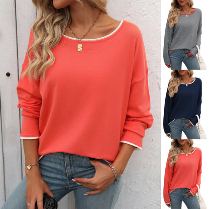 Round Neck Color Jump Core Yarn Long Sleeve Sweater