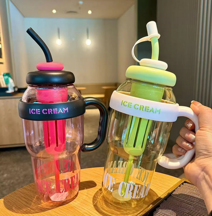 Summer Cute Large Capacity Travel Tumbler with Straw Handle