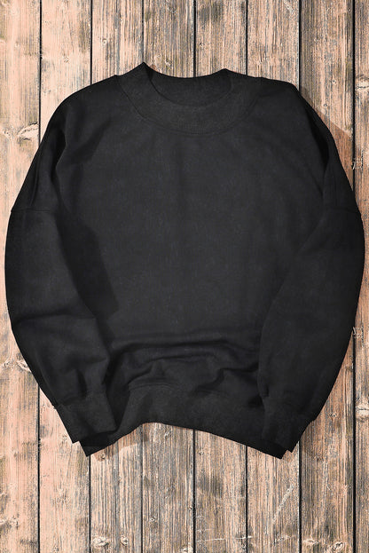 Black Drop Shoulder Crew Neck Pullover Sweatshirt