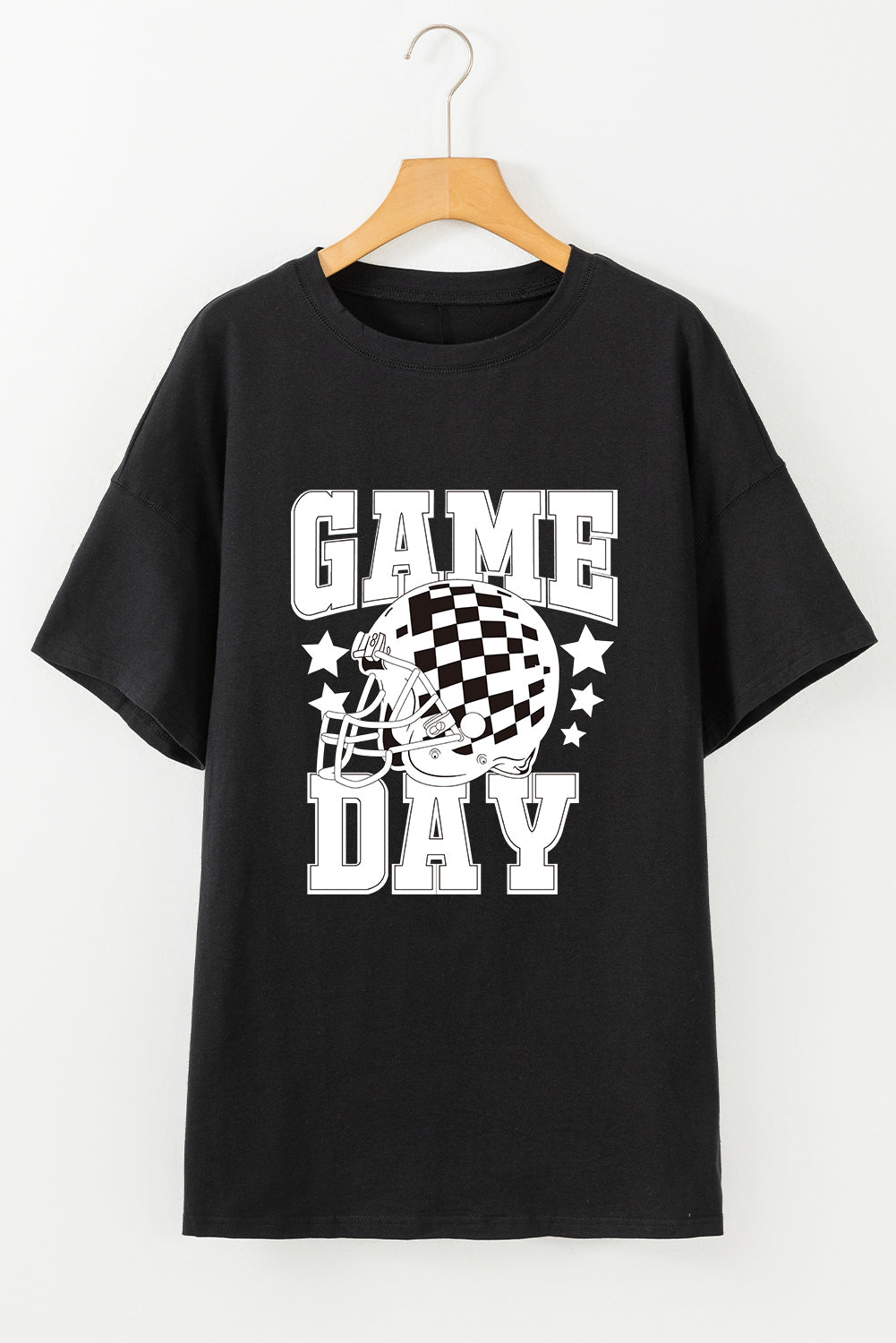 Black GAME DAY Checkerboard Rugby Football Helmet T Shirt